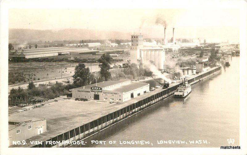 1940s View Bridge Port Longview Washington RPPC Real photo postcard 8809