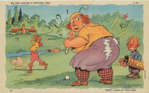 1930s Ray Walters Fat Woman Golf Humor Comic Teich Interborough postcard 1758