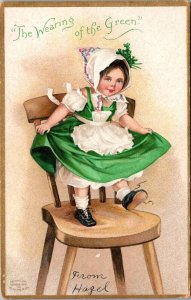 Girl on Chair, Wearing of the Green St Patrick's Day Clapsaddle Postcard S53