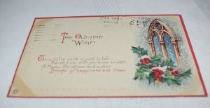 The Old Time Wish Christmas Postcard Window Holly Stecher Litho Co Series 727A