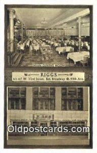 Riggs Restaurant, New York City, NYC USA Unused 