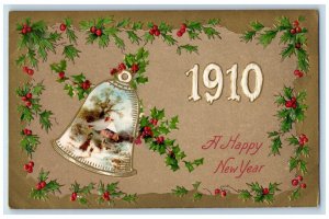 c1910's Happy New Year Ringing Bell Holly Berries Winsch Back Embossed Postcard