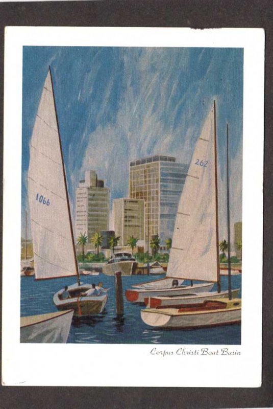 TX Corpus Christi Boat Ship Basin Marina Texas Postcard Art Painting