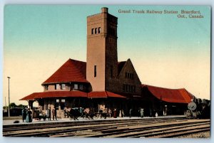 1910 Ontario Canada Postcard Grand Trunk Railway Station Brantford Building
