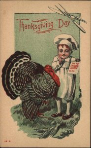 Thanksgiving Fantasy Little Boy Chef Turkey with Glasses c1910 Vintage Postcard
