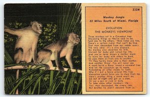 1940s MIAMI FLORIDA MONKEY JUNGLE SOUVENIR LINEN POSTCARD P2702