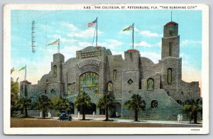 St Petersburg Florida~Coliseum Ballroom~Light Bulb Sign~1937 Linen Postcard