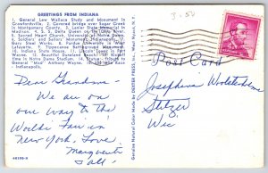 State Maps~Greetings From Indiana~Covered Bridge~Lebanon~PM 1964~Vintage PC