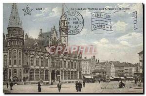 Old Postcard Ghent Place du Marche Aux Grains and Post Office