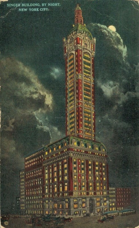 USA Singer Building By Night New York City Unposted 03.64