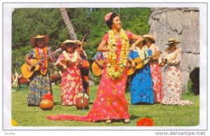 Dancing Hula in colorful garments, Kodak Hula Show at Waikiki Beach, Oahu, Ha...