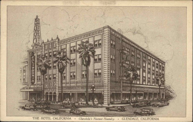 Glendale CA California Hotel California c1930-50s Vintage Postcard