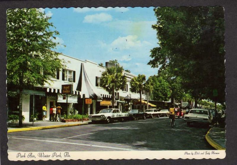 FL Stores Park Ave Avenue Winter Park Florida Postcard Old cars