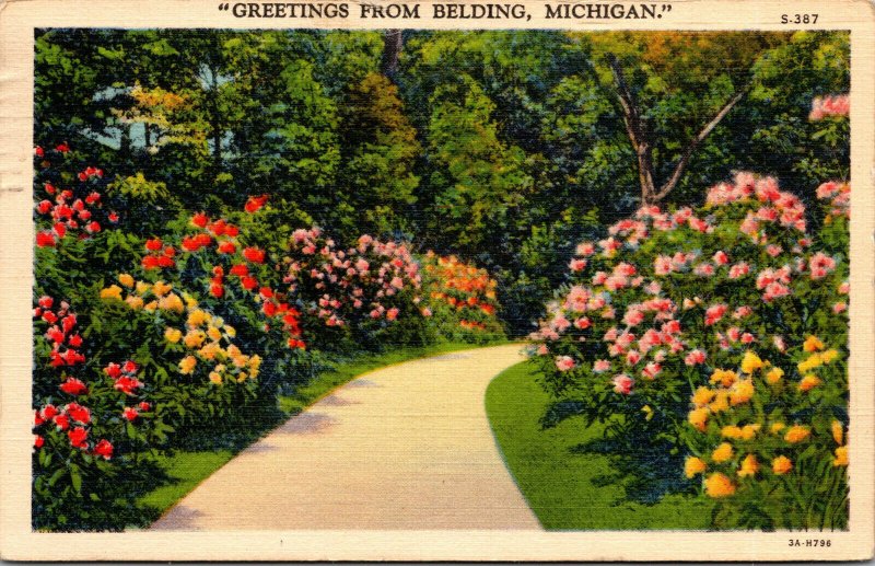 Vtg 1930s Greetings from Belding Michigan MI Linen Postcard
