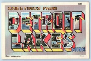 c1940 Greetings From Detroit Lakes Big Letter Minnesota Correspondence Postcard