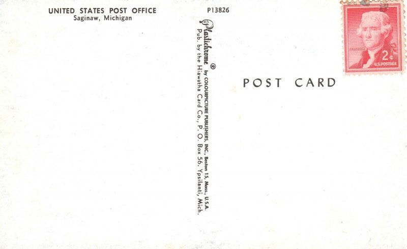 Postcard United States Post Office Saginaw Michigan MI Hawatha Card Co. Pub.
