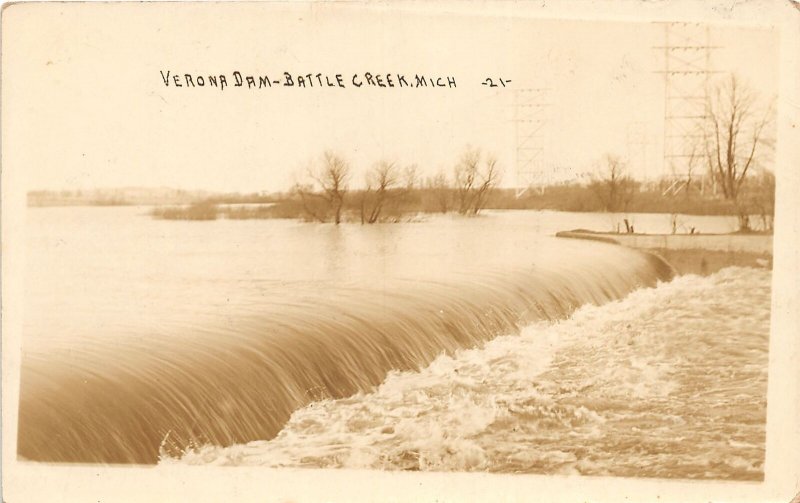 H35/ Battle Creek Michigan RPPC Postcard c1910 Verona Dam River Flood 93