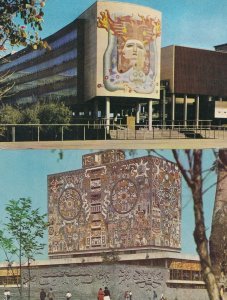 Mexico City Ciudad Universitaria & Central Library 2x Postcard