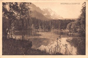 Germany Badersee mit Zugspitze Mountain lake vintage postcard