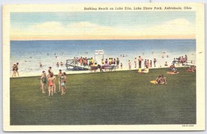 1953 Ashtabula Ohio Lake Erie Beach Linen Postcard Lake Shore Park