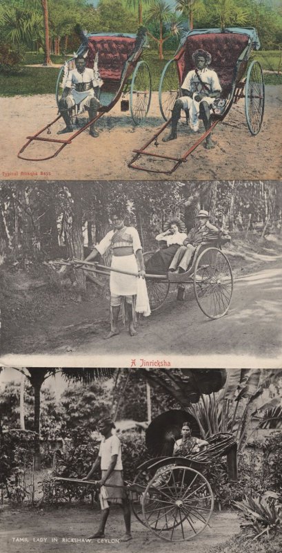 Tamil Lady In Rickshaw Jinricksha Boy Ceylon 3x Old Postcard s