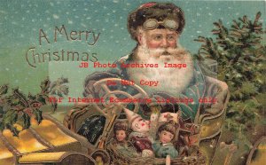 Christmas, Unknown No UP19-3, Green Robe Santa Driving Early Auto, Tree, Dolls