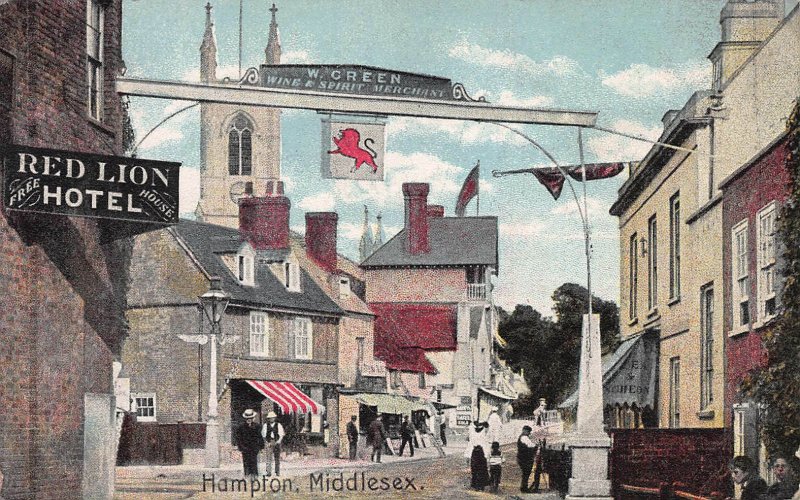 Street Scene in Hampton, Middlesex, England, Early Postcard, Unused