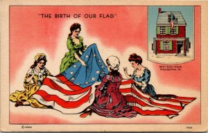 Postcard The Birth of Our Flag - Betsy Ross House, Philadelphia 1943 A10