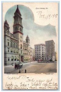 1907 Post Office Exterior Building Streetcar Baltimore Maryland Vintage Postcard