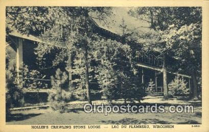 Hollebs Crawling Stone Lodge, Lac Du Flambeau, Wisconsin, WI USA Hotel Postca...