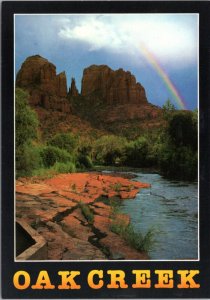 Postcard AZ Oak Creek - Red Rock Crossing with rainbow