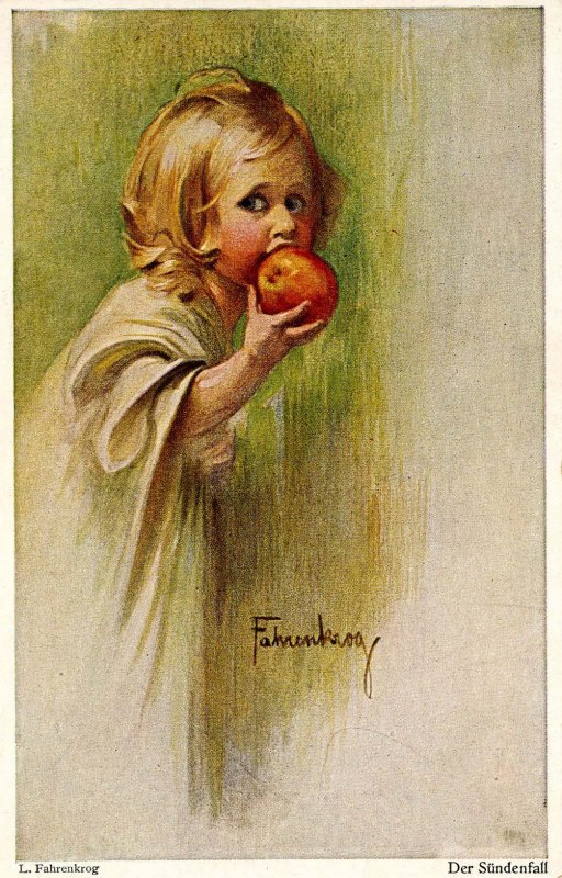 Der Sundenfall   Artist: L. Fahrenkrog    (Little girl biting into apple)