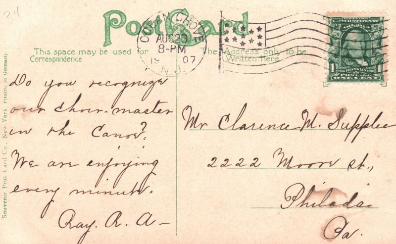 Vintage Postcard 1907 Canoeing On Deal Lake Asbury Park New Jersey Souvenir Pub.