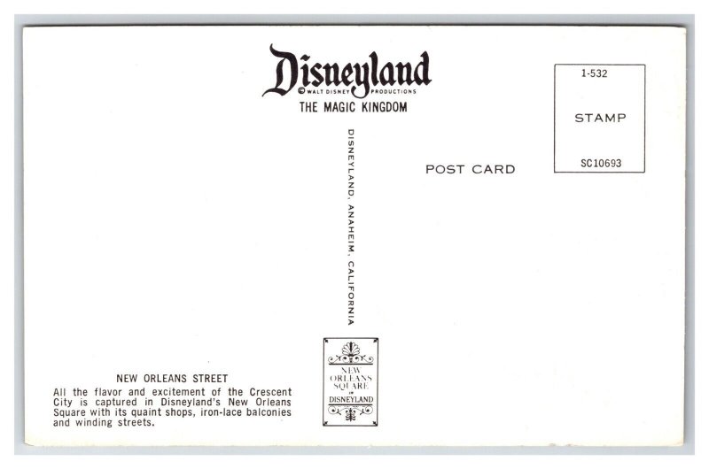 Disneyland New Orleans Street 1-532 Anaheim CA UNP Unused Chrome Postcard U14