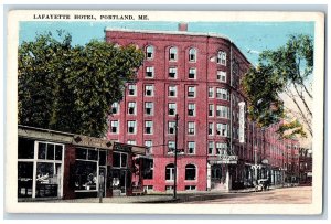 1932 Lafayette Hotel & Restaurant Building Classic Car Portland Maine Postcard