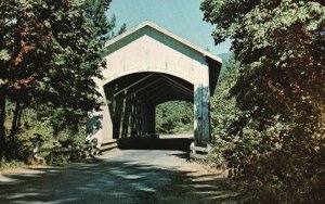 Vintage Postcard Short Covered Bridge Spans Santiam River Linn County Oregon OR