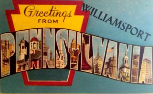 Greetings From Williamsport PA Pennsylvania Large Big Letter Postcard Linen