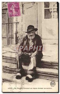 Old Postcard Folklore A Cevenol peasant resting outside his home