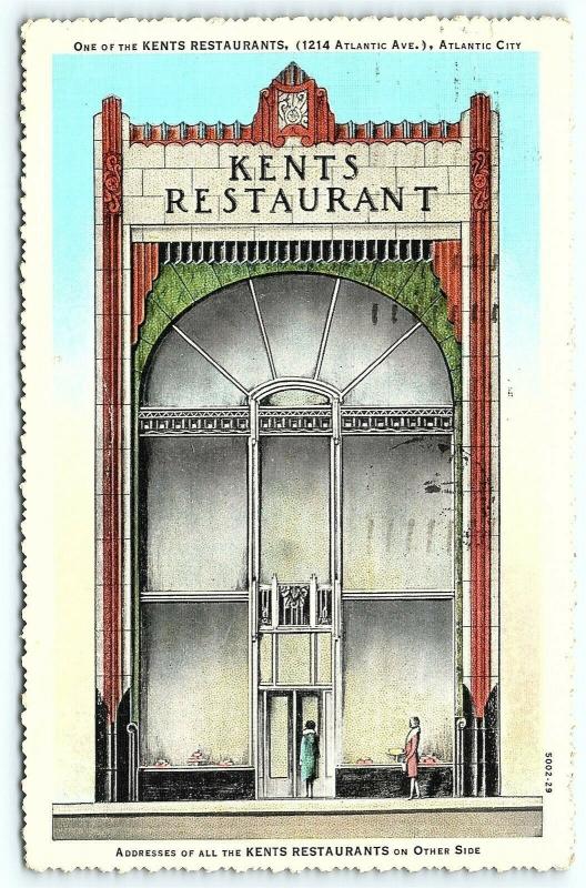 Postcard NJ Atlantic City Kents Uptown Restaurant Vintage Linen  B7