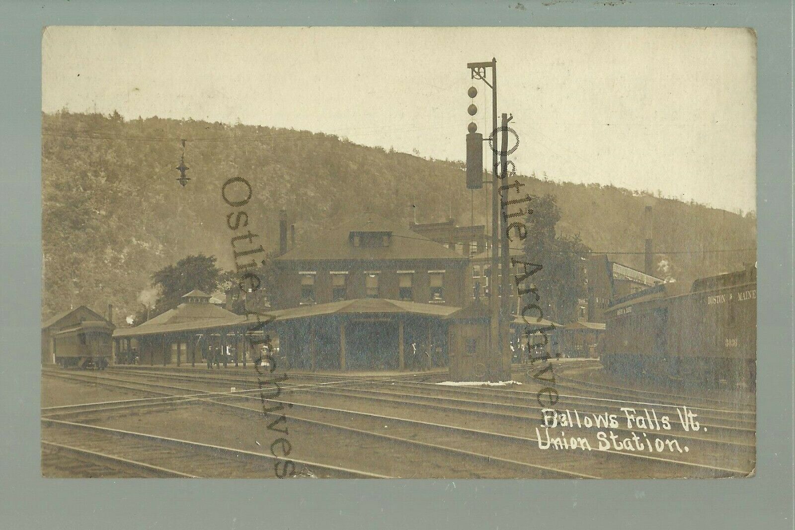 Bellows Falls VERMONT RPPC 1912 DEPOT Train Station UNION STATION