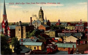 Postcard Birds Eye View from Post Office in Evansville, Indiana~4408