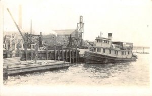 RPPC USMC Parris Island, SC Tug Boat Marines Military 1910s Photo Postcard