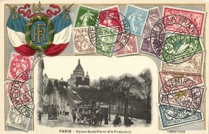 PC STAMPS, PARIS, SQUARE SAINT PIERRE, Vintage EMBOSSED Postcard (b47937)