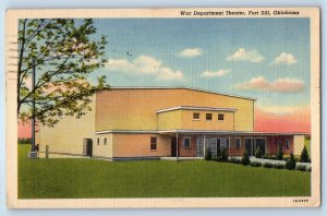 1942 Fort Sill Oklahoma Vintage Postcard War Department Theatre Building Posted