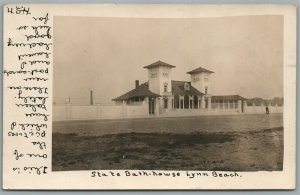 LYNN BEACH MA STATE BATH HOUSE ANTIQUE REAL PHOTO POSTCARD RPPC