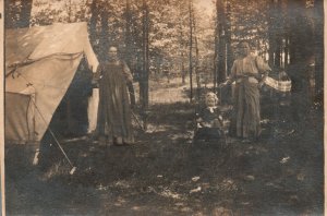 Postcard Real Photo Family Camping Forest Two Women and Little Girl Portrait RPP