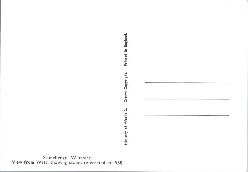 Vintage Postcard Stonehenge, Wiltshire 4X6 CON3