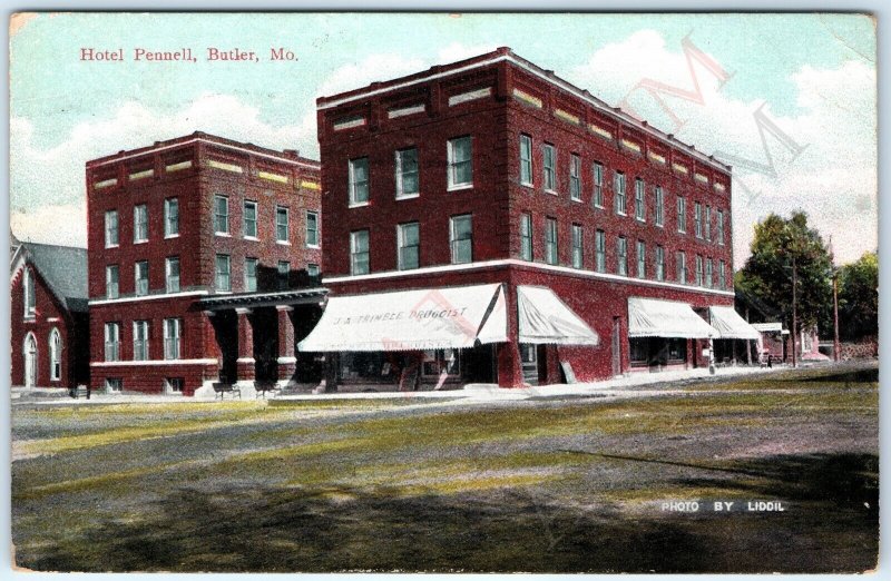 c1900s Butler, MO Early Hotel Pennell Downtown Druggist Store Photo Liddil A186