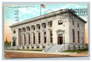 Vintage 1942 Postcard American Flag Over The Federal Building Olympia Washington