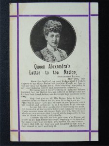 Royalty QUEEN ALEXANDRA'S LETTER TO THE NATION 10th May 1910 Postcard